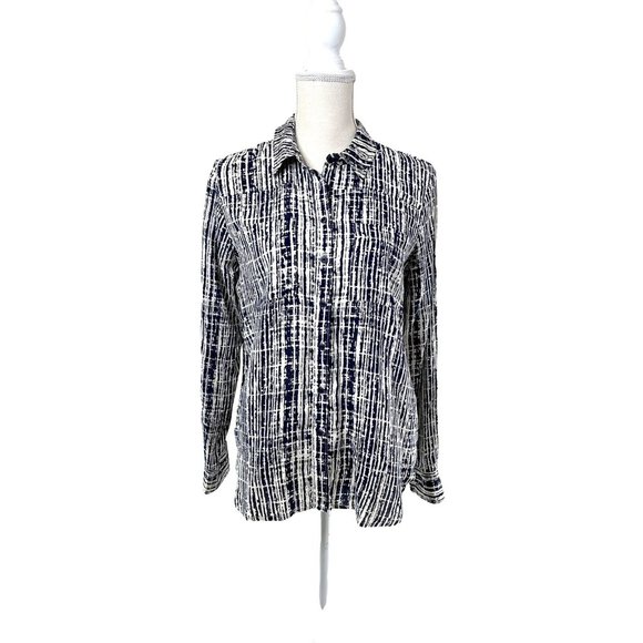 Anthropologie Holding Horses Sammie  Long Sleeved Navy Blue Abstract Blouse Sz2 - Picture 1 of 6